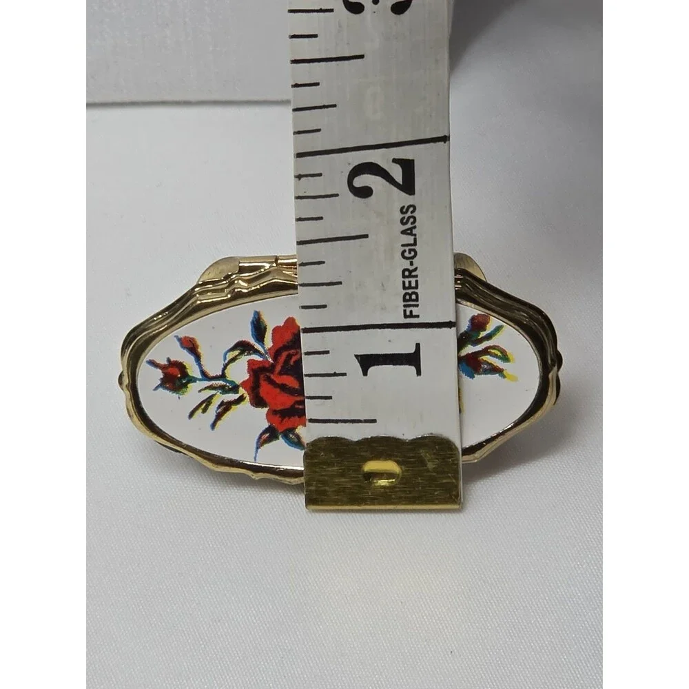 Vintage Lipstick Holder with Mirror Gold Tone Floral Decal Clip-On Vanity